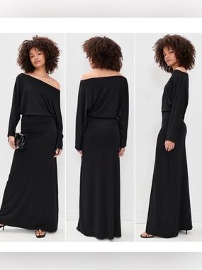 Ripley Rader Cool Girl Dress Off Shoulder Long Sleeve Black Medium NWT maxi